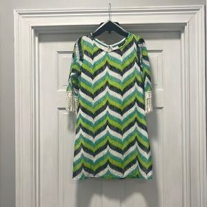 Girl’s [Sequin Hearts] Chevron Lace Shift Deess with crocheted trim- 16